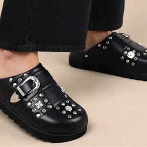 Briten Black Studded Flatform Buckle Mule Slides